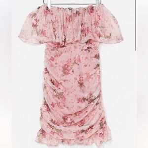 Floral Ruched Ruffle Mini Dress